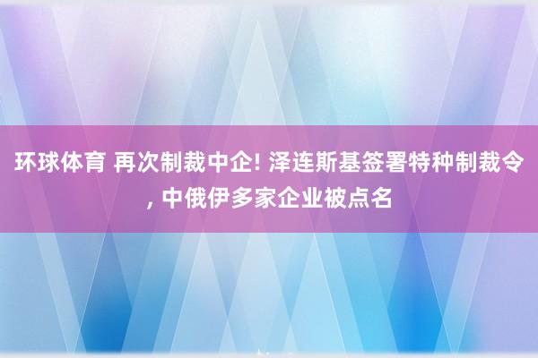 环球体育 再次制裁中企! 泽连斯基签署特种制裁令， 中俄伊多家企业被点名
