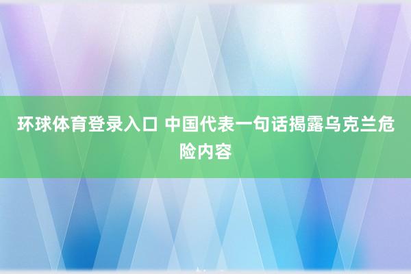 环球体育登录入口 中国代表一句话揭露乌克兰危险内容