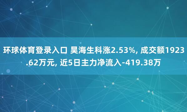 环球体育登录入口 昊海生科涨2.53%， 成交额1923.62万元， 近5日主力净流入-419.38万