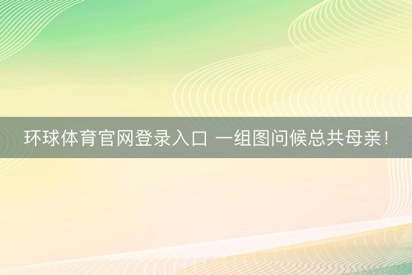 环球体育官网登录入口 一组图问候总共母亲！