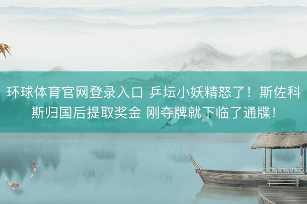 环球体育官网登录入口 乒坛小妖精怒了！斯佐科斯归国后提取奖金 刚夺牌就下临了通牒！
